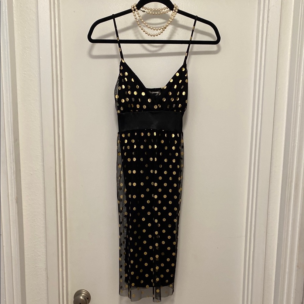 Dress Elegant Black and Gold Polka Dot Dress